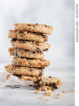 Homemade organic oatmeal cookies with raisins and 61293791