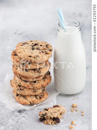 Homemade organic oatmeal cookies with raisins and 61293793