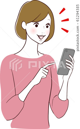 A woman happy to see a smartphone 61294385