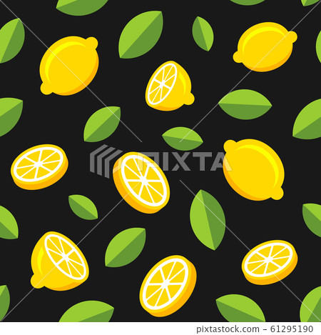 Lemon Fruits Seamless Pattern on Dark Background. Vector Lemon Fruits Seamless Pattern on Dark Background. Vector 61295190
