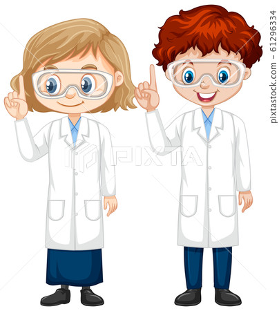 Boy and girl in science gown on isolated Boy and girl in science gown on isolated 61296334