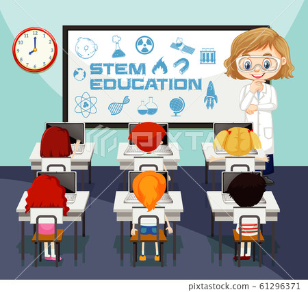 Classroom scene with teacher and students in the 61296371