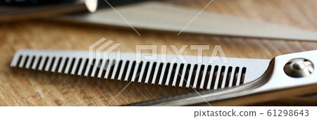 Metallic Scissors of Hairdresser Closeup Photo 61298643