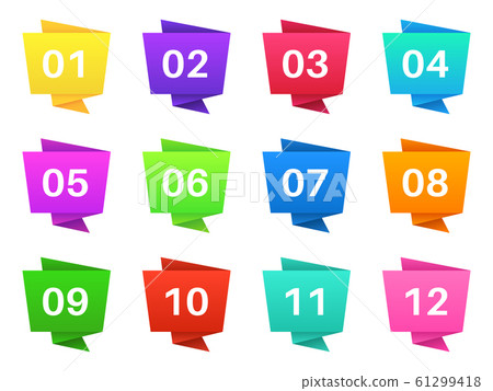 Number bullet points. Colourful steps with numbers, pointing text bullets of simple shape. Modern interface elements vector set 61299418