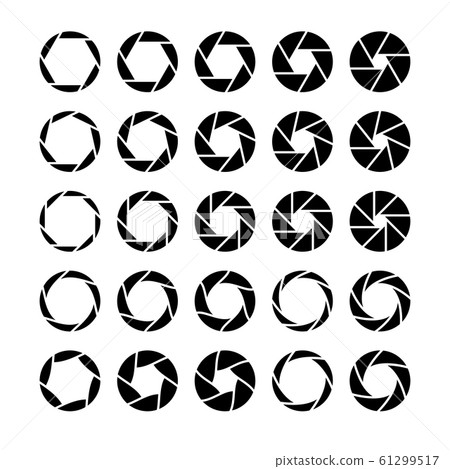 Camera lens diaphragm. Optic lenses, focus camera shutter apertures pictogram, focused picture graphic zoom black circle logo vector icons 61299517