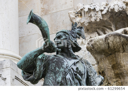 Elements of the Fountain Hunt of King Matthias at the Royal Palace in Budapest. 61299654