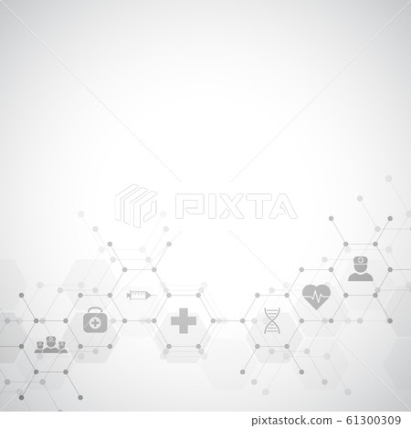 Abstract medical background with flat icons and symbols. Template design with concept and idea for healthcare technology, innovation medicine, health, science and research. 61300309