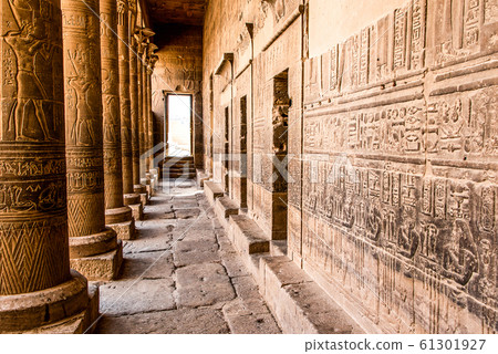Columns in the temple of Isis from Philae at its current location on Agilkia Island in Lake Nasser, Egypt Columns in the temple of Isis from Philae at its current location on Agilkia Island in Lake Nasser, Egypt 61301927