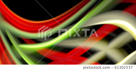 Abstract silk smooth lines on black, multicolored liquid fluid rainbow style waves on black 61302537