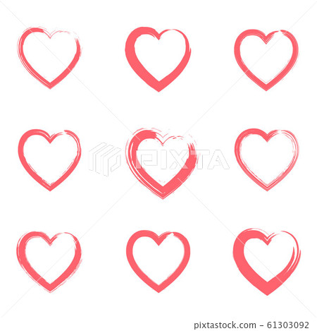 Set of outline grunge brushes red textured hearts Set of outline grunge brushes red textured hearts 61303092