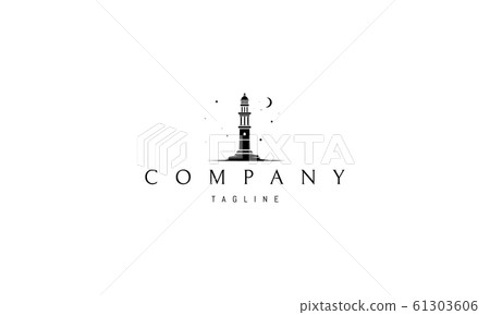 Vector logo on which an abstract image of a lighthouse under the stars and the moon. 61303606