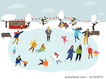 People skating on ice rink outdoors. Winter. 61303672
