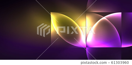 Neon glowing techno lines, hi-tech futuristic abstract background. Template with abstract shapes in dark space 61303960