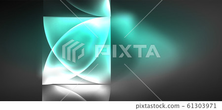 Neon glowing techno lines, hi-tech futuristic abstract background. Template with abstract shapes in dark space 61303971