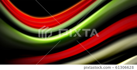 Abstract silk smooth lines on black, multicolored liquid fluid rainbow style waves on black 61306628