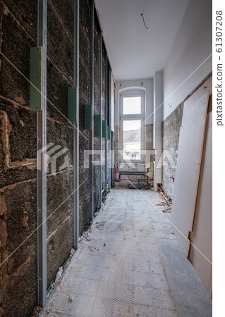 drywall frame in bath room before renovation - home improvement  61307208