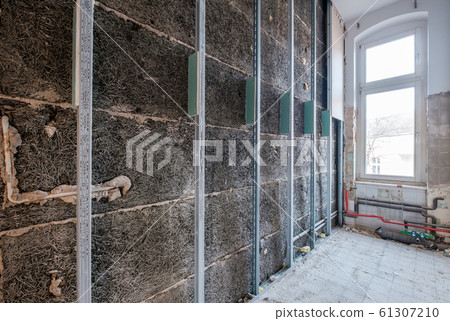 drywall frame in bath room before renovation - home improvement 61307210