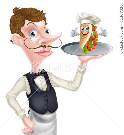 Cartoon Waiter Butler Holding Kebab Mascot Cartoon Waiter Butler Holding Kebab Mascot 61307326