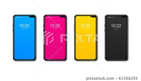 CMYK smartphone set isolated on white Background. 61308293