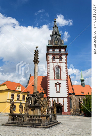 Sightseeing tower of the late gothic decanal Church of the Assumption of the Virgin Mary in Chomutov, Usti nad Labem region, Krusne hory, Ore Mountains, Czech Republic Sightseeing tower of the late gothic decanal Church of the Assumption of the Virgin Mary in Chomutov, Usti nad Labem region, Krusne hory, Ore Mountains, Czech Republic 61310317