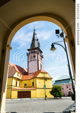Sightseeing tower of the late gothic decanal Church of the Assumption of the Virgin Mary in Chomutov, Usti nad Labem region, Krusne hory, Ore Mountains, Czech Republic Sightseeing tower of the late gothic decanal Church of the Assumption of the Virgin Mary in Chomutov, Usti nad Labem region, Krusne hory, Ore Mountains, Czech Republic 61310320