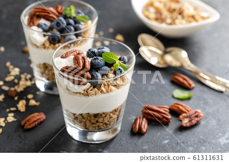 Blueberry parfait with ricotta cheese, granola and 61311631