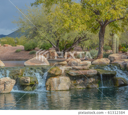 Water fall at Anthem in the Sonoran Desert, Maricopa County, Arizona USA 61312384