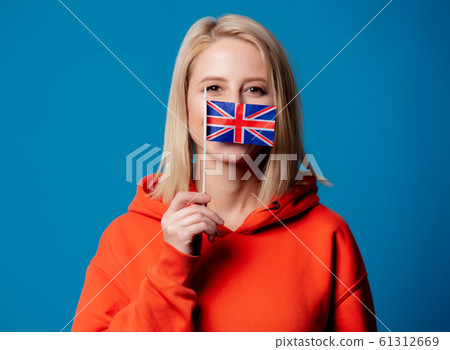beatiful girl holds British flag in hand beatiful girl holds British flag in hand 61312669
