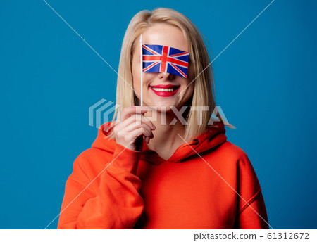 beatiful girl holds British flag in hand beatiful girl holds British flag in hand 61312672