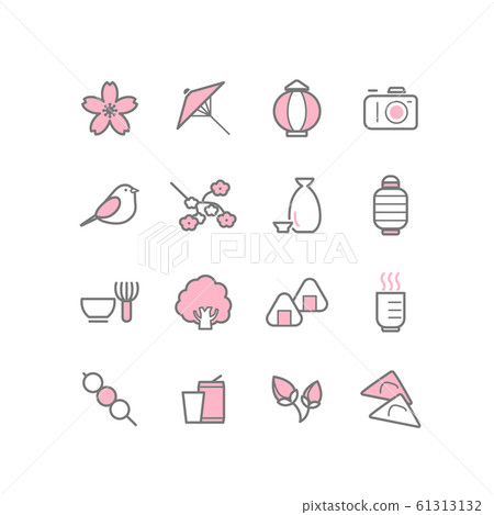 Cherry blossom viewing icon set Cherry blossom viewing icon set 61313132