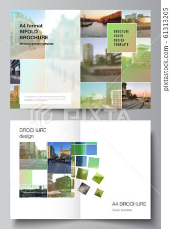 Vector layout of two A4 cover mockups design templates for bifold brochure, flyer, magazine, cover design, book design, brochure cover. Abstract project with clipping mask green squares for your photo Vector layout of two A4 cover mockups design templates for bifold brochure, flyer, magazine, cover design, book design, brochure cover. Abstract project with clipping mask green squares for your photo 61313205
