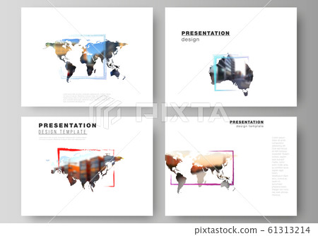 Vector layout of the presentation slides design business templates, multipurpose template for presentation brochure. Design template in the form of world maps and colored frames, insert your photo. Vector layout of the presentation slides design business templates, multipurpose template for presentation brochure. Design template in the form of world maps and colored frames, insert your photo. 61313214