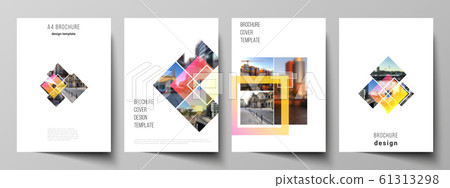 The vector layout of A4 format modern cover mockups design templates for brochure, magazine, flyer, booklet, annual report. Creative trendy style mockups, blue color trendy design backgrounds. 61313298