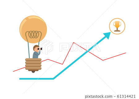 A man in hot air balloon aiming to success goal A man in hot air balloon aiming to success goal 61314421