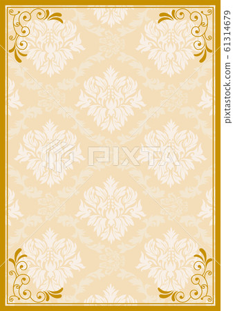 錦緞圖案背景和古董框架模板format_A4尺寸黃色 61314679