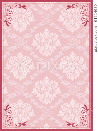 錦緞圖案背景和古董框架模板format_A4尺寸粉紅色 61314680