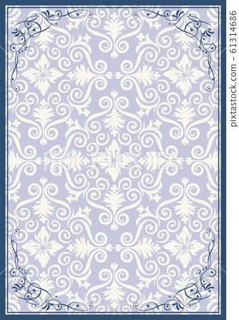 Damask pattern background and antique frame template format_A4 size blue 61314686