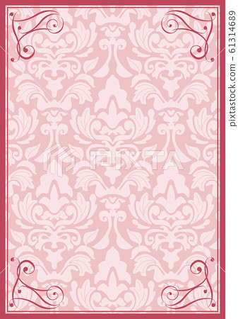 Damask pattern background and antique frame template format_A4 size pink 61314689