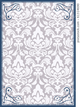 Damask pattern background and antique frame template format_A4 size blue 61314690