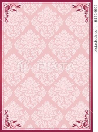 Damask pattern background and antique frame template format_A4 size pink 61314693