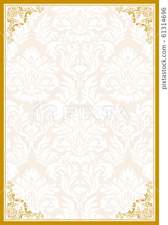 Damask pattern background and antique frame template format_A4 size yellow Damask pattern background and antique frame template format_A4 size yellow 61314696