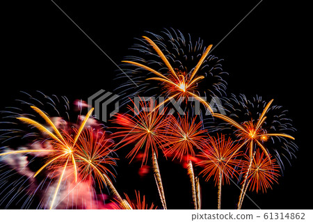 Beautiful colorful firework display at night for celebrate Beautiful colorful firework display at night for celebrate 61314862