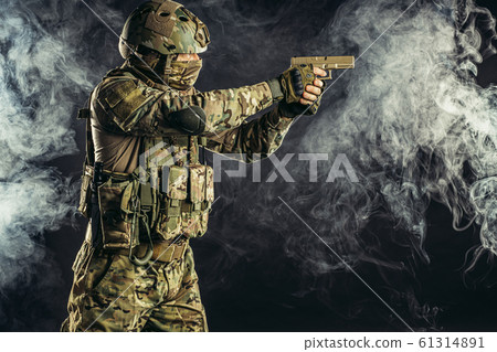 soldier aim his weapon at enemy soldier aim his weapon at enemy 61314891