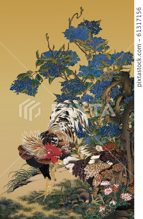Ito Jakuchu / Hydrangea Sou Chicken Figure 61317156