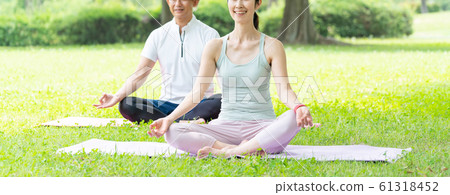 Yoga middle couple outdoor beauty park yoga couple image 61318452