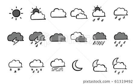 手繪天氣圖標標記集（黑色和白色） 61319492