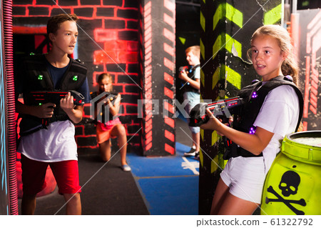 Teen kids during lasertag game 61322792
