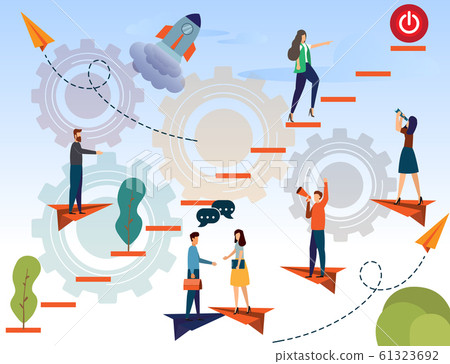 businessman running up the stairs and push start 61323692