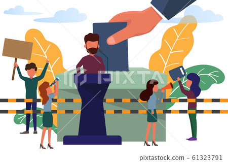 Small people standing near big voting box. - Stock Illustration ...