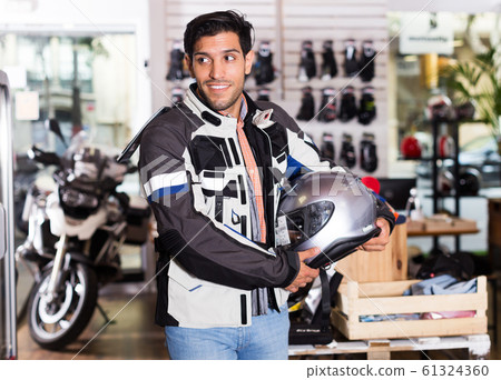 customer posing in jacket with helmet customer posing in jacket with helmet 61324360